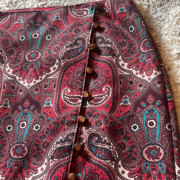 NWOT Talbots Red Opulent Damask Button-front Faux Wrap Pencil Skirt - Picture 4 of 16